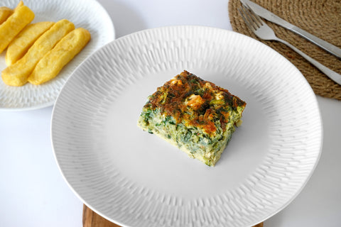 Courgette, Feta Frittata, Baked Chips