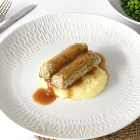Veg Bangers Mash & Peas (v)